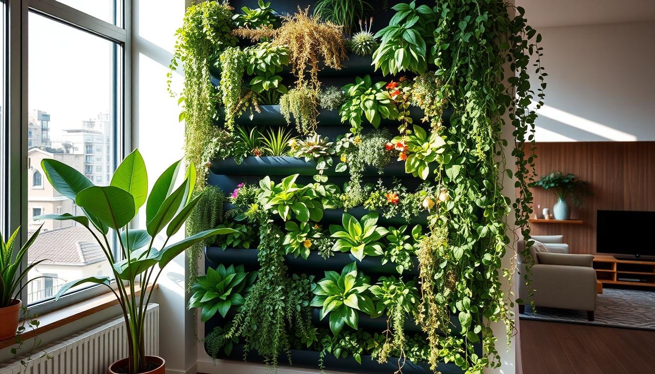 Jardim vertical em parede de apartamento